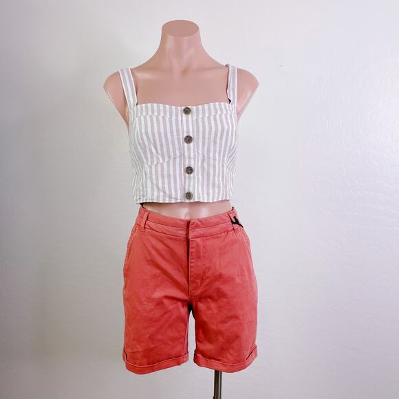 T.D.C Hi-Rise Flat Front Rolled Cuffs Cotton Blend Shorts Orange size 8 NWT - Picture 1 of 11